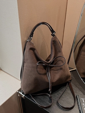 Retro Mattiertes Wildlederimitat Multifunktions Rucksack Damen Große Kapazität Tote Schultertasche Mit Schleife Dekoration Pendeln Reisen
