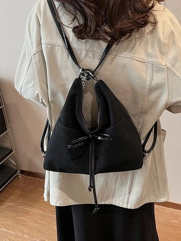 Retro Mattiertes Wildlederimitat Multifunktions Rucksack Damen Große Kapazität Tote Schultertasche Mit Schleife Dekoration Pendeln Reisen