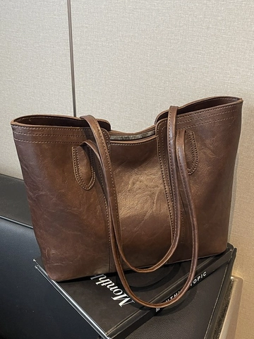 Vintage Große Kapazität PU Leder Tragetasche Für Damen Pendeln Umhängetasche Student Handtasche Lässige Büro Shopper
