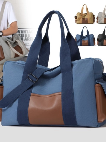 Grote Capaciteit Canvas Reistas Met Lederen Stiksels Multi Pocket Duffel Bag Voor Weekend Gym Korte Reis Mannen Vrouwen
