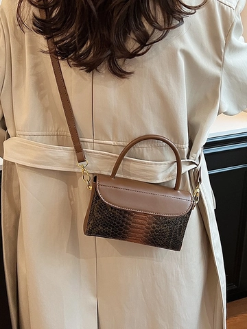 Borsa a Mano in Pelle PU Testurizzata Vintage per Donna Moda Motivo Serpente Piccola Borsa a Tracolla Quadrata Con Tracolla Regolabile