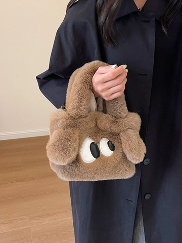 Damen Süße Plüsch Kunstpelz Cartoon Große Augen Umhängetasche Lässige Herbst Winter Crossbody Tasche Handtasche Für Mode