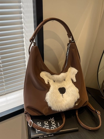 Zaino Donna con Patch Animale in Peluche Moda Borsa a Spalla in Pelle PU Grande Capacità Ricamo Cucciolo Gattino