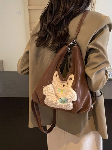 Zaino Donna con Patch Animale in Peluche Moda Borsa a Spalla in Pelle PU Grande Capacità Ricamo Cucciolo Gattino
