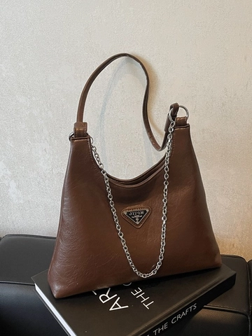 Mode PU Leder Unterarmtasche Für Damen Minimalistische Silberkette Schultertasche Vintage Hobo Tasche Täglich Große Handtasche