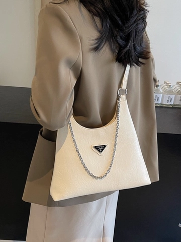 Mode PU Leder Unterarmtasche Für Damen Minimalistische Silberkette Schultertasche Vintage Hobo Tasche Täglich Große Handtasche