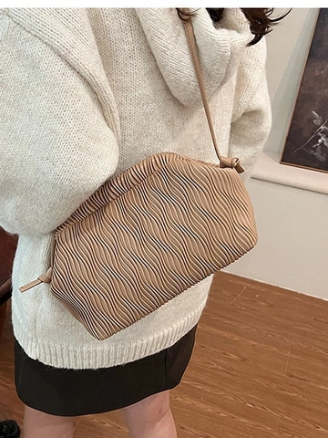 Women Pleated Cloud Crossbody Bag PU Leather Ruched Shoulder Bag Vintage Minimalist Solid Color Clutch Fashion Handbag