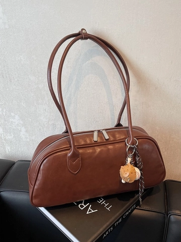 Bolso de Hombro de Cuero PU Vintage para Mujer Bolso Boston Baguette Minimalista Gran Capacidad para Viaje Diario al Trabajo
