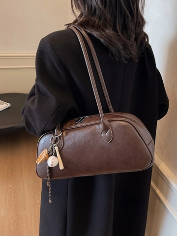 Bolso de Hombro de Cuero PU Vintage para Mujer Bolso Boston Baguette Minimalista Gran Capacidad para Viaje Diario al Trabajo