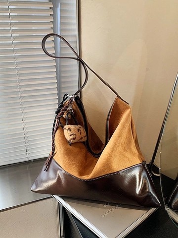 Bolso Tote Empalme de Gran Capacidad Vintage Color Contraste Cuero PU Bolso Hobo Viaje Bolso de Hombro Colgante de Leopardo Mujer