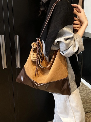 Bolso Tote Empalme de Gran Capacidad Vintage Color Contraste Cuero PU Bolso Hobo Viaje Bolso de Hombro Colgante de Leopardo Mujer
