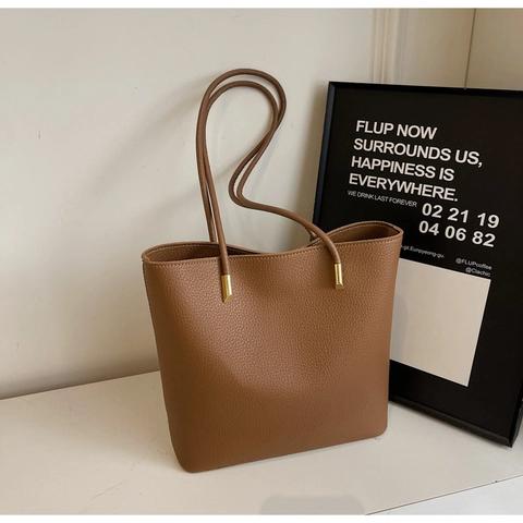 Damen Mode PU Leder Schultertasche Große Kapazität Litschi Muster Einkaufstasche Minimalistisch Pendler Handtasche Mit Dekor