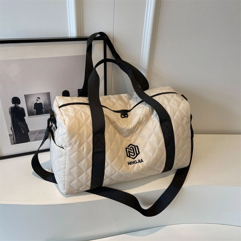 Borsa da Viaggio in Tela Trapuntata a Grande Capacità da Donna Borsa da Palestra a Tracolla a Tracolla per Weekend Fitness