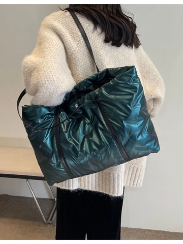 Damen Große Kapazität Gesteppte Puffer Tragetasche Metallisch Glänzend Schultertasche Leichte Mode Gepolsterte Handtasche Casual Winter