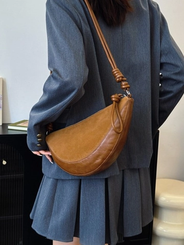 Borsa a Tracolla a Mezzaluna Patchwork Leopardata Minimalista Donna Cinturino a Nodo Pelle PU Scamosciata Cuciture Moda Hobo
