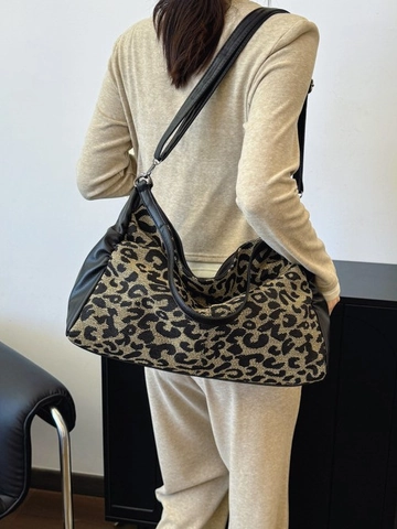 Women's Leopard Print Large Capacity Tote Bag PU Leather Fabric Crossbody Shoulder Bag Vintage Hobo Handbag