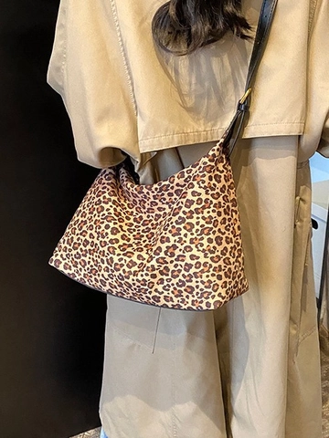 Damen Matt PU Leder Tote Bag Große Kapazität Umhängetasche Vintage Leopard Schultertasche Einfach Pendeln Hobo Handtasche