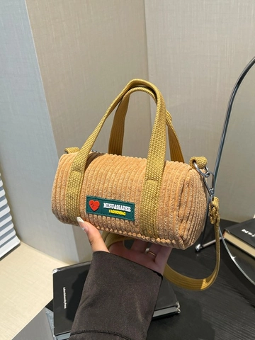 Borsa a Tracolla Cilindrica in Velluto a Coste Vintage da Donna Piccola Borsa a Spalla Rotonda con Tracolla Regolabile