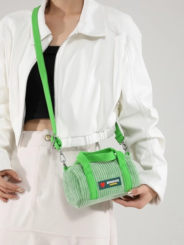 Borsa a Tracolla Cilindrica in Velluto a Coste Vintage da Donna Piccola Borsa a Spalla Rotonda con Tracolla Regolabile