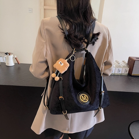 Grand Sac Fourre-tout pour Femmes en Velours Côtelé Imprimé Léopard Sac à Épaule Haute Capacité Avec Breloque Peluche pour École