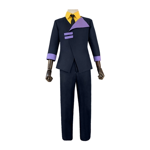 Costume Cosplay Personaggio Anime da Uomo Giacca Blu Camicia Gialla Cravatta Nera E Pantaloni Blu per Halloween Festa Spettacolo