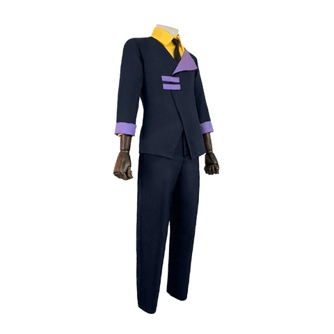 Costume Cosplay Personaggio Anime da Uomo Giacca Blu Camicia Gialla Cravatta Nera E Pantaloni Blu per Halloween Festa Spettacolo