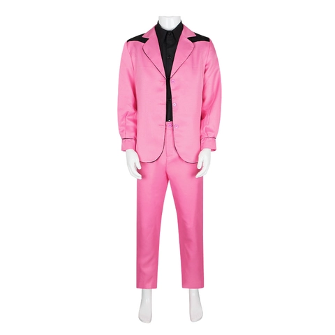Completo da Uomo Con Blazer Rosa Retrò Camicia Nera E Pantaloni Costume Cosplay Vintage Rock Star Per Halloween Carnevale Esibizione