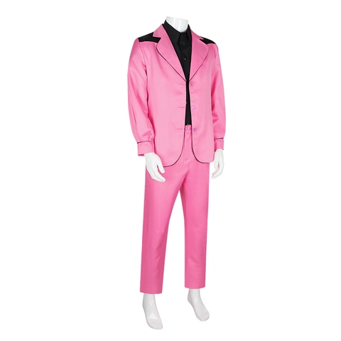 Completo da Uomo Con Blazer Rosa Retrò Camicia Nera E Pantaloni Costume Cosplay Vintage Rock Star Per Halloween Carnevale Esibizione