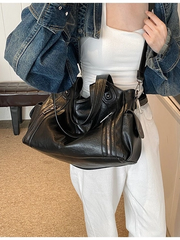 Damen PU Leder Große Kapazität Tote Tasche Multi Tasche Reißverschluss Vintage Crossbody Umhängetasche Pendler Reisen Büro Handtasche