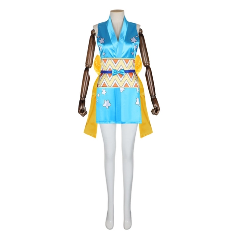 Costume Cosplay da Navigatrice Anime per Donna Set Top a Righe Gonna Arancione Abito Kimono Blu Stella per Festa Halloween