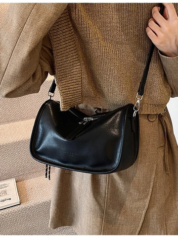 Borsa a Cuscino in Pelle PU Rétro da Donna Borsa a Tracolla di Grande Capacità Con Tracolla Regolabile Moda Pendolare