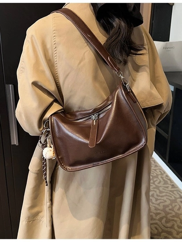 Borsa a Cuscino in Pelle PU Rétro da Donna Borsa a Tracolla di Grande Capacità Con Tracolla Regolabile Moda Pendolare