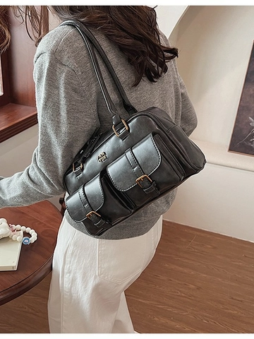 Borsa a Tracolla da Donna in Pelle PU Vintage Grande Capacità Borsa a Sottobraccio Retro Borsa a Mano Per Pendolarismo Con Tasche Multiple