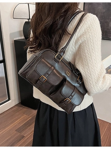 Borsa a Tracolla da Donna in Pelle PU Vintage Grande Capacità Borsa a Sottobraccio Retro Borsa a Mano Per Pendolarismo Con Tasche Multiple