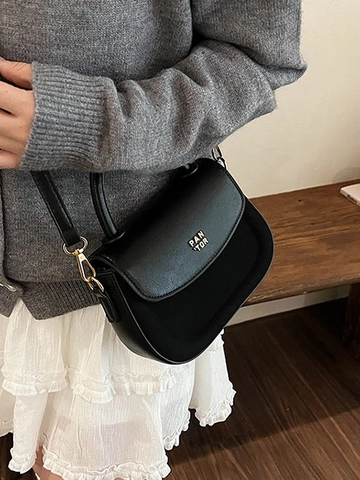Borsa a Tracolla da Donna in Pelle PU con Splicing Retro in Camoscio Borsa a Sella con Hardware Dorato Elegante Pendolare