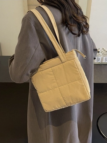 Bolso de Hombro Acolchado para Mujer Ligero Resistente al Agua Bolso de Axila Color Sólido Casual Diario Moda