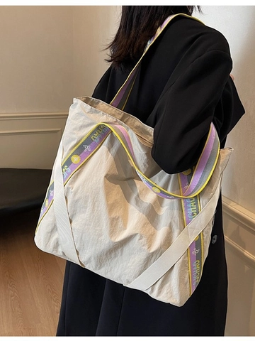 Borsa Tote da Donna in Nylon di Grande Capacità Con Tracolla in Fettuccia Con Stampa Lettere Borsa a Spalla Casual Leggera per Uso Quotidiano