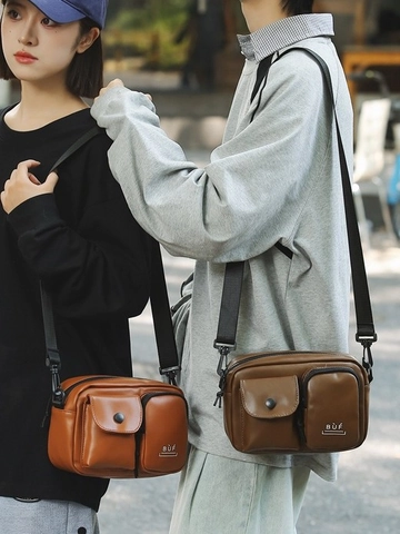 Trendy Unisex Τσάντα Χιαστί από Δέρμα PU Μικρή Λειτουργική Τσάντα Κινητού Με Πολλές Τσέπες Ρυθμιζόμενος Ιμάντας για Καθημερινή Χρήση