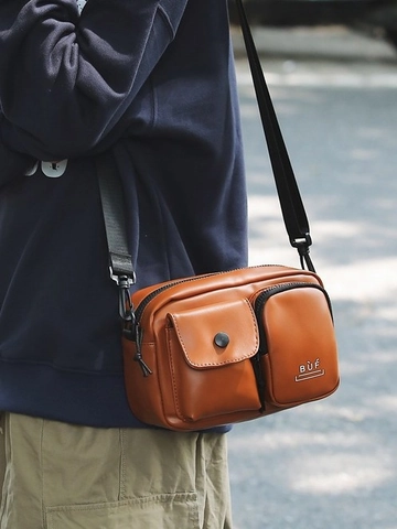 Trendy Unisex Τσάντα Χιαστί από Δέρμα PU Μικρή Λειτουργική Τσάντα Κινητού Με Πολλές Τσέπες Ρυθμιζόμενος Ιμάντας για Καθημερινή Χρήση