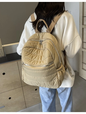 Women Quilted Puffer Backpack Large Capacity Nylon School Bag For Commuting Travel Casual Solid Color Lightweight Shoulder Bag