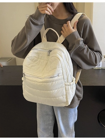 Women Quilted Puffer Backpack Large Capacity Nylon School Bag For Commuting Travel Casual Solid Color Lightweight Shoulder Bag