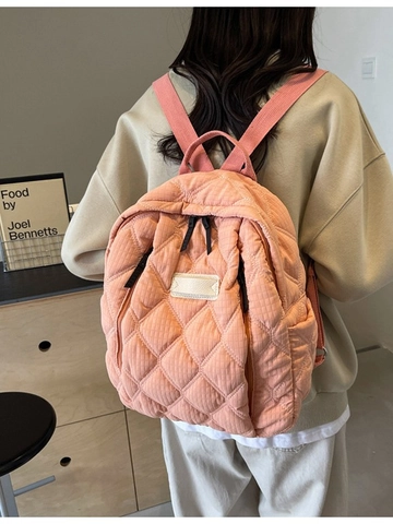 Quilted Puffy Backpack For Women Lightweight Nylon Rhombic Pattern Large Capacity School Bag Casual Travel Shoulder Bag