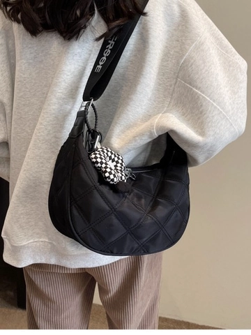 Bolso Bandolera Acolchado de Nylon Casual para Mujer Gran Capacidad Bolso de Hombro Media Luna Moda Color Sólido Deportivo Diario