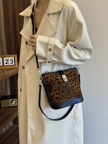 Vintage Wildleder-Optik PU-Leder Eimerbeutel Für Damen Leopardenmuster Spleißen Umhängetasche Verstellbarer Schultergurt Handtasche