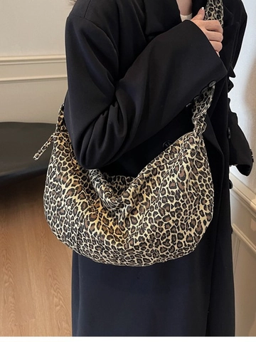 Borsa a Tracolla da Donna alla Moda con Stampa Leopardata Grande Capacità Borsa Hobo con Tracolla con Volant