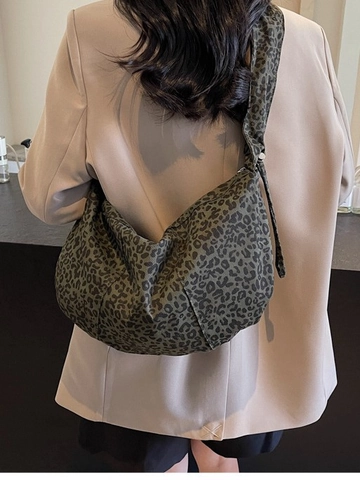 Borsa a Tracolla da Donna alla Moda con Stampa Leopardata Grande Capacità Borsa Hobo con Tracolla con Volant