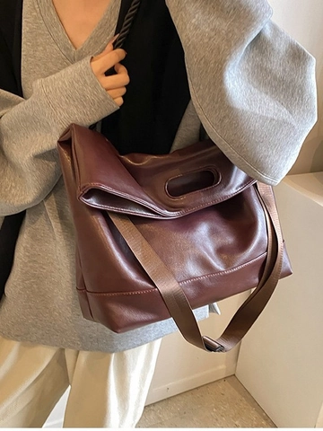 Grand Sac Cabas Minimaliste en Similicuir PU pour Femmes Sac à Bandoulière Rétro Souple Sac à Main de Trajet Poignée Tressée