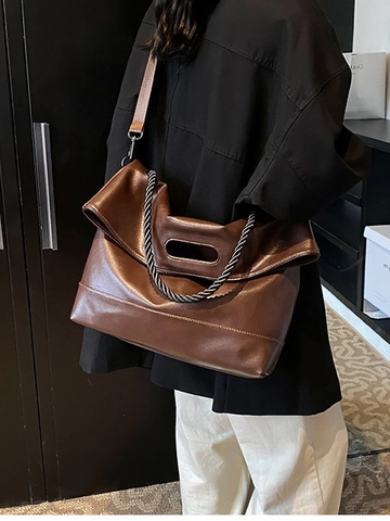 Grand Sac Cabas Minimaliste en Similicuir PU pour Femmes Sac à Bandoulière Rétro Souple Sac à Main de Trajet Poignée Tressée