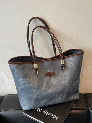 Borsa Tote Donna Grande Capacità Motivo Marmorizzato Pelle PU Giuntura Borsa a Spalla Casual Pendolare Chiusura Lampo