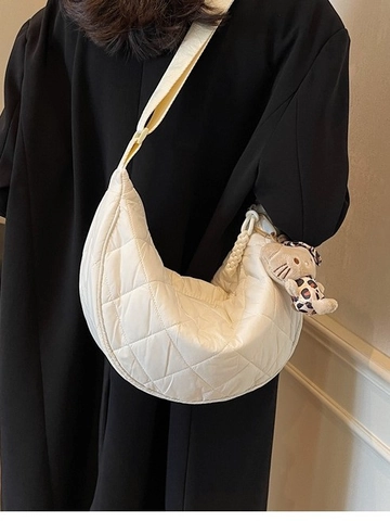 Fashion Women Quilted Rhombic Crossbody Bag Fashionable Crescent Dumpling Bag Large Capacity Niche Shoulder Bag